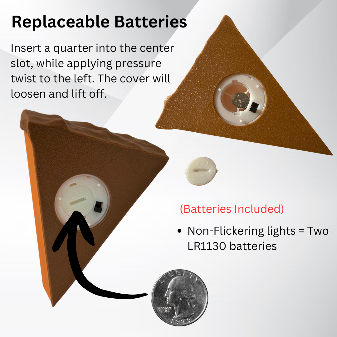 Instructions on how to replace the batteries in the pumpkin pie light.