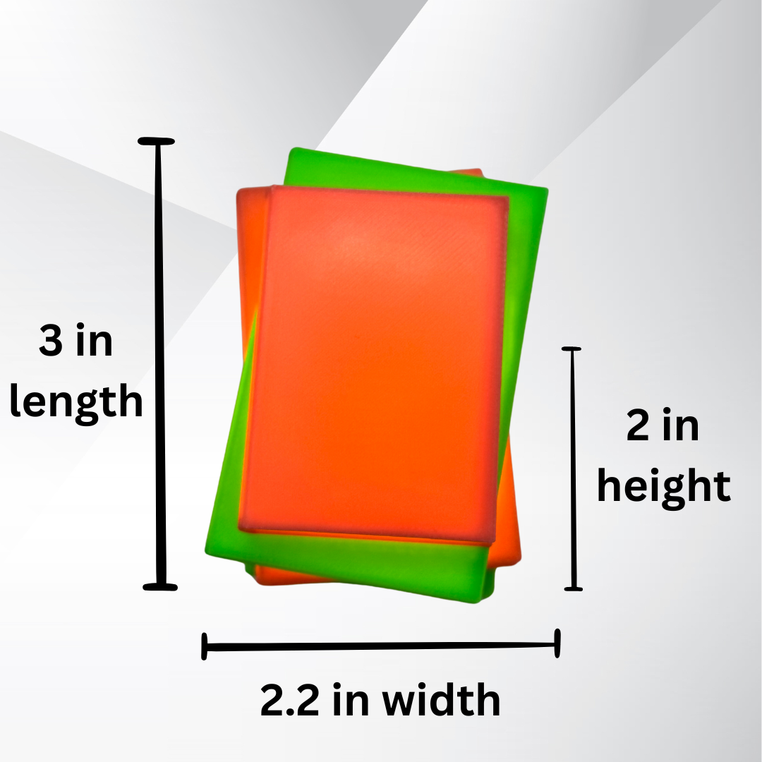 Dimensions of the vibrant neon pink and green light up stack of books with a white and silver background.
