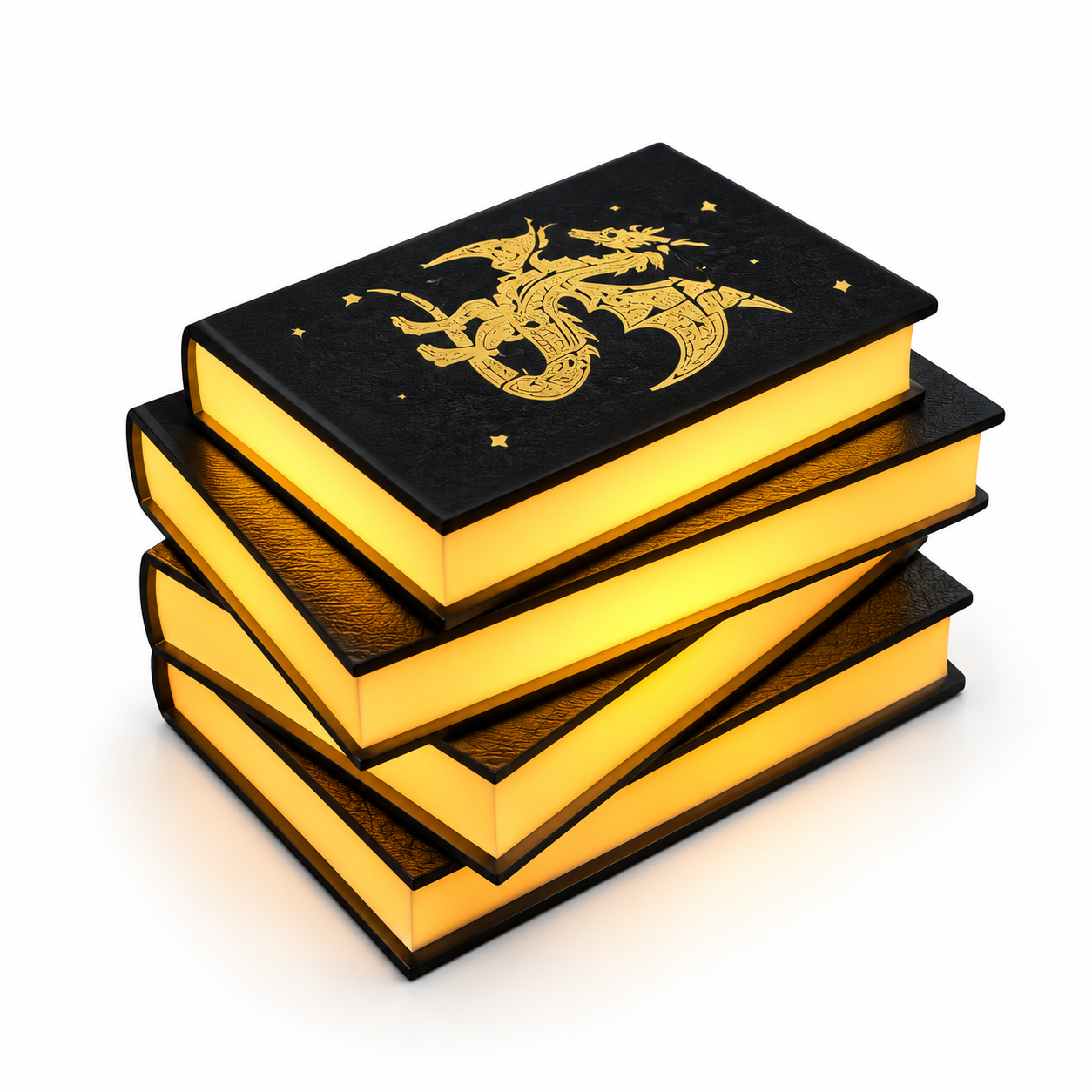 View of the Fantasy Dragon Book Light glowing with a white background.