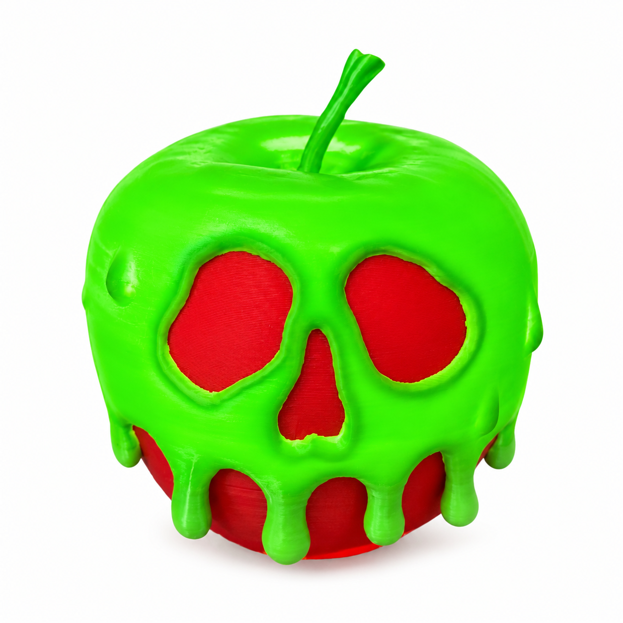 A poison candy apple light with the light turned on, on a white background.