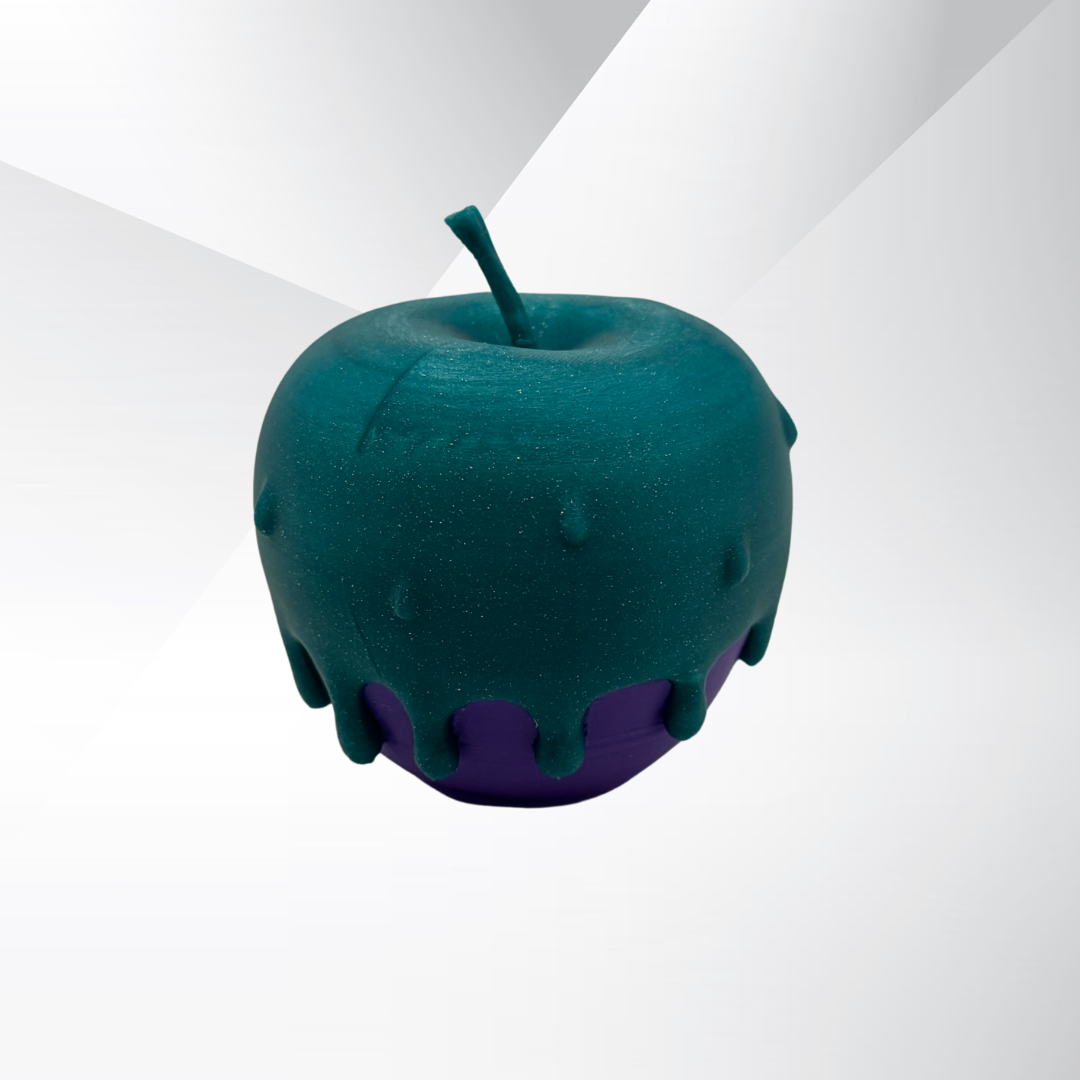 The back view of a poison candy apple light with the light turned off on a white and silver background.