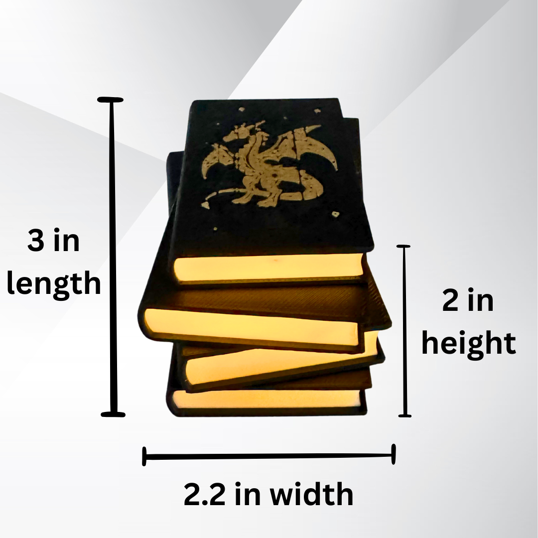 A view of the fantasy dragon book light's dimensions.