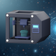 Cartoon image of a 3d printer with an outer space background.
