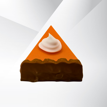 The back view of a pumpkin pie light with the light turned off on a white and silver background.
