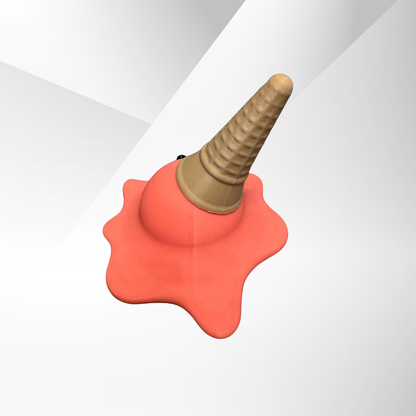 Back view of the strawberry 3d printed melting ice cream cone made by Chronic Concepts on a grey gradient background.