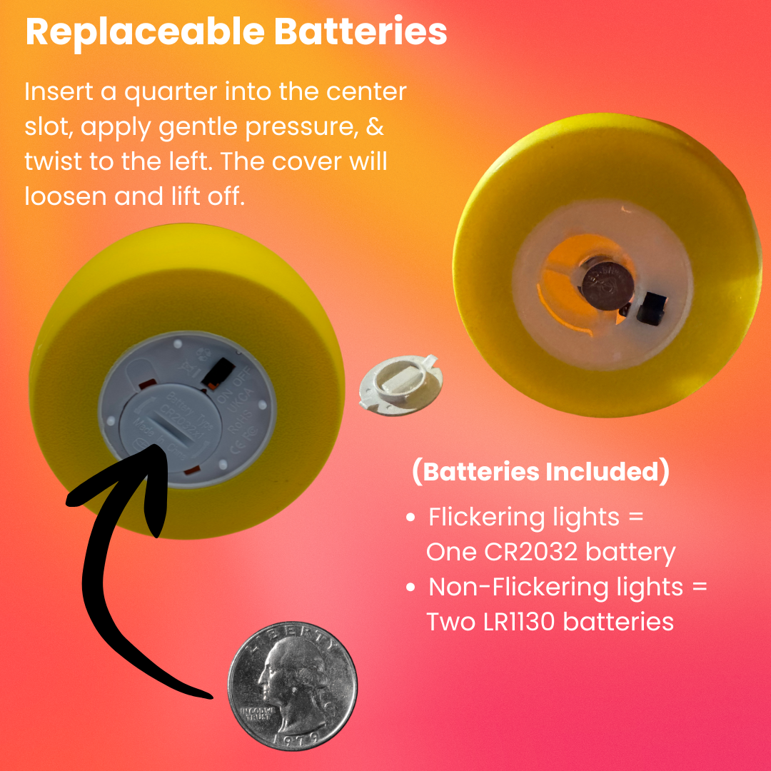Instructions on how to remove and replace the batteries in the candy corn light.