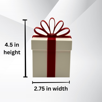 A white and red Christmas package that lights up with its dimensions.