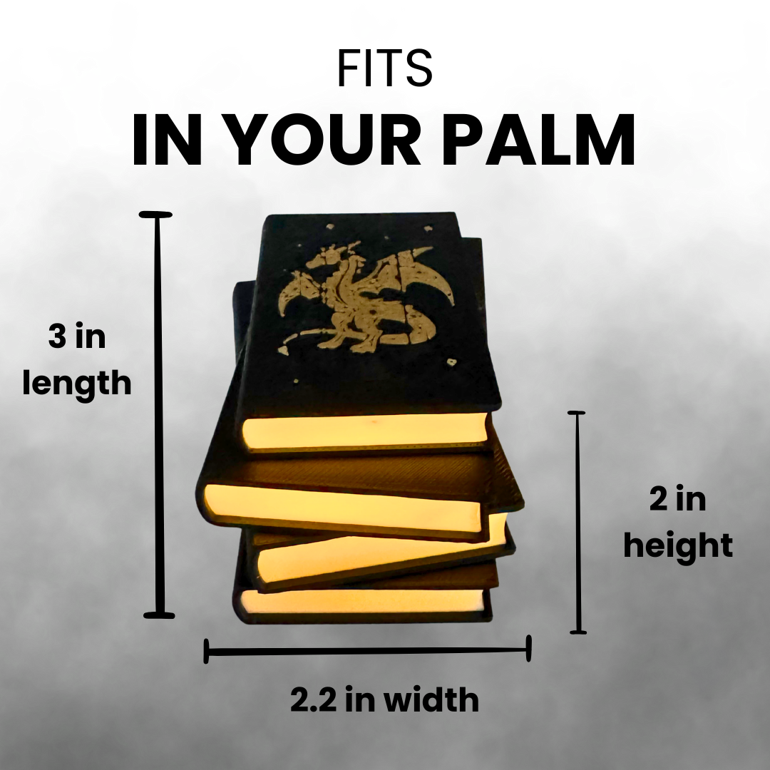 A view of the fantasy dragon book light's dimensions.
