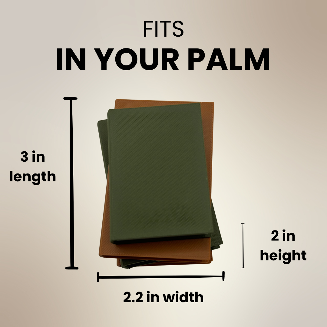 Dimensions of the cozy brown and green light up book stack on a tan background.