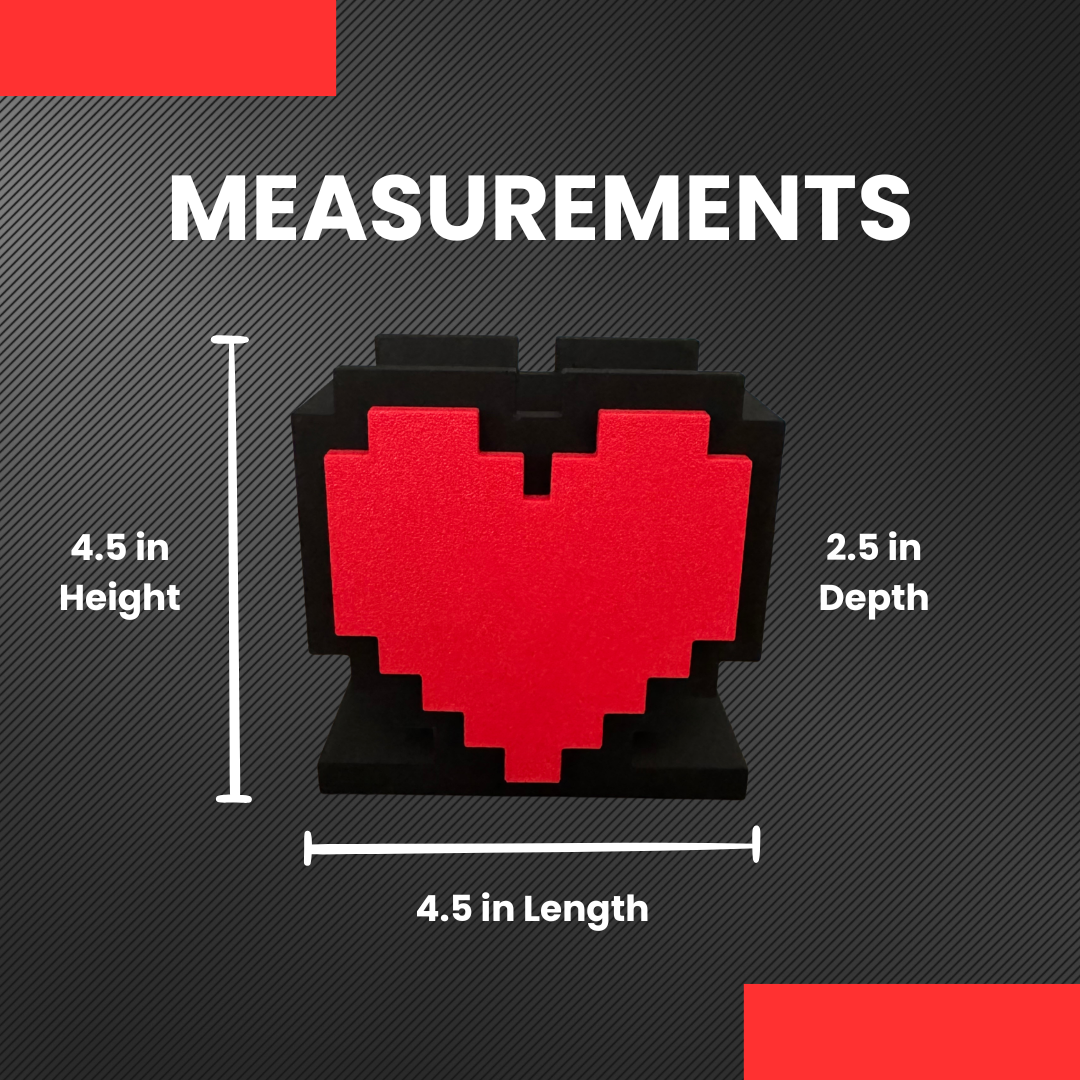 Measurements of the 8-Bit Pixel Heart Gaming Pen & Pencil Holder.