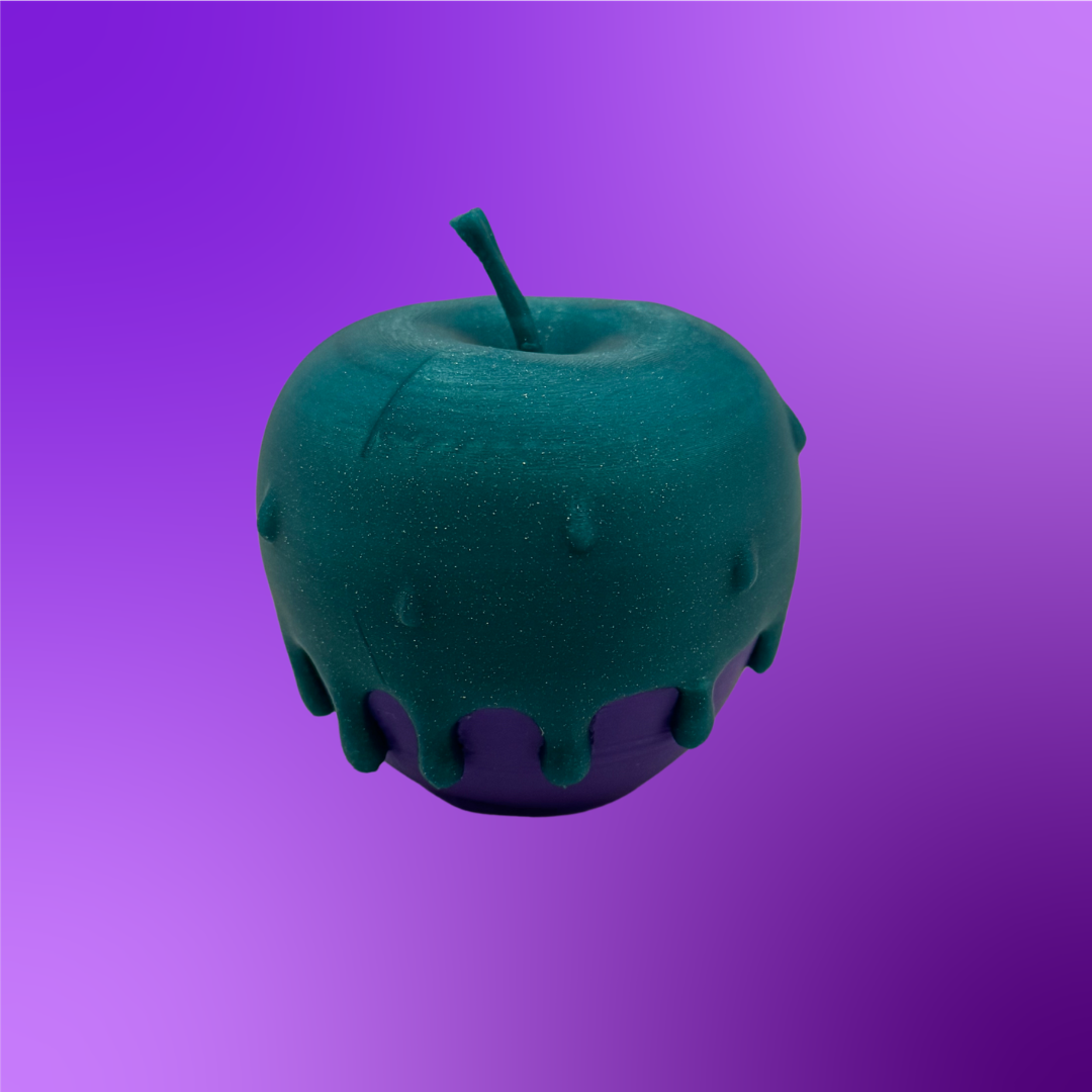 The back view of a poison candy apple light with the light turned off on a purple background.