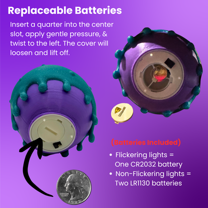 Instructions on how to remove and replace the batteries in the poison apple light.