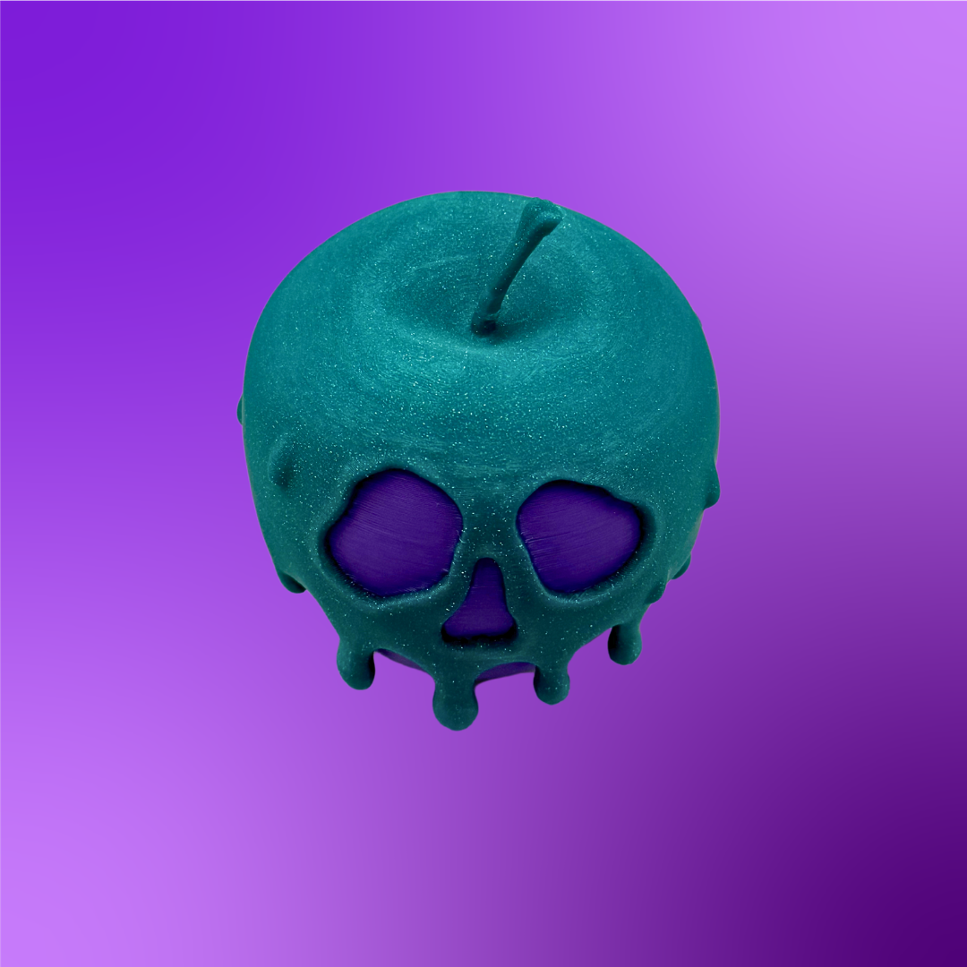 The top view of a poison candy apple light with the light turned off on a purple background.