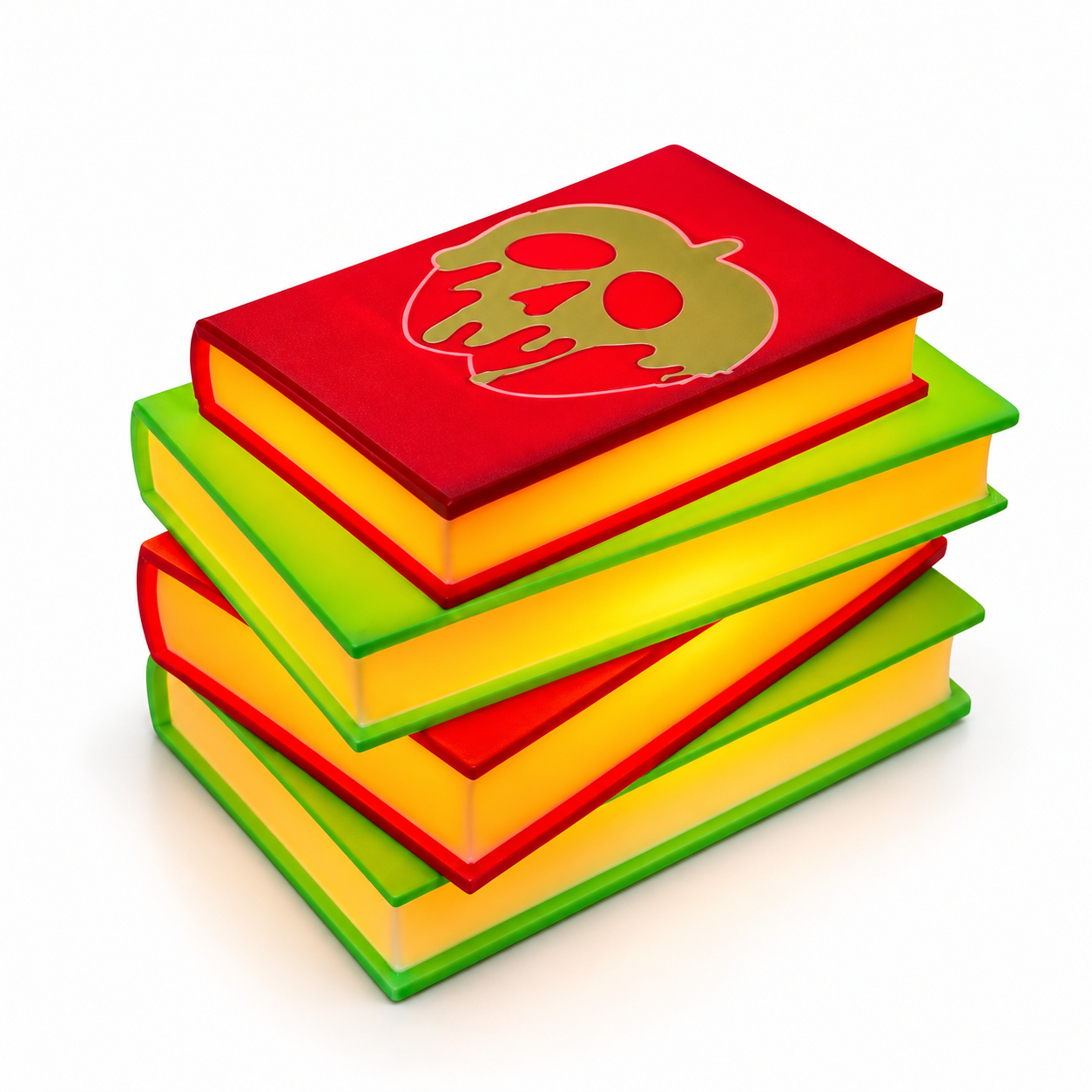Poison apple light up stack of books on a white background.