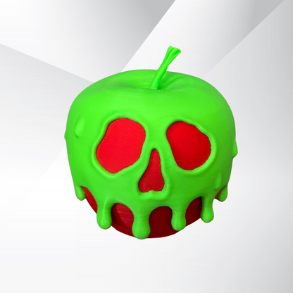 A poison candy apple light with the light turned off on a white and silver background.