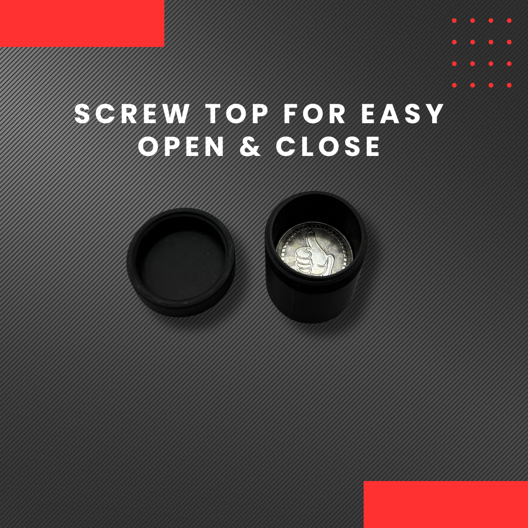 Token Vault features a secure screw-top lid for easy open and close, keeping arcade tokens safely stored and accessible for your Insert Coin Cube setup.