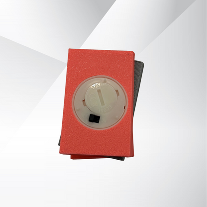 The bottom view of the romance novel light up book stack showing the on and off switch and where the batteries can be replaced on a white and silver background.