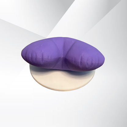 Another angle of the top side view of a purple 3d printed heart sculpture.