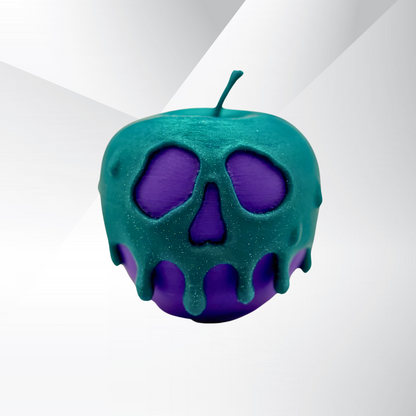 A front view of the poison candy apple light with the light turned off on a white and silver background showing off its teal glitter.