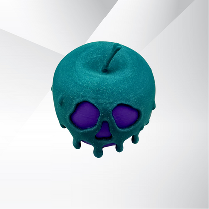 The top view of a poison candy apple light with the light turned off on a white and silver background.